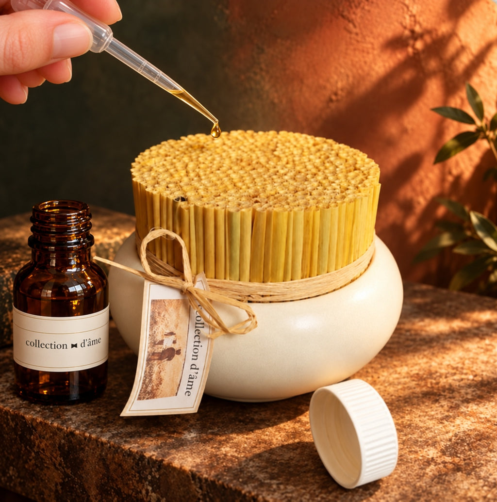 Utilisation du coffret paille : déposer le parfum avec la pipette transparente