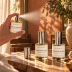 Trois vaporisateurs avec une pulvérisation sur un rideau — collection d’âme