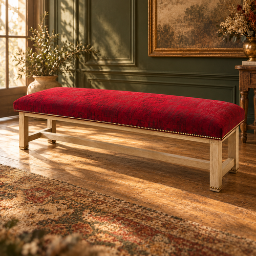 Banc — Patine claire et assise bordeaux