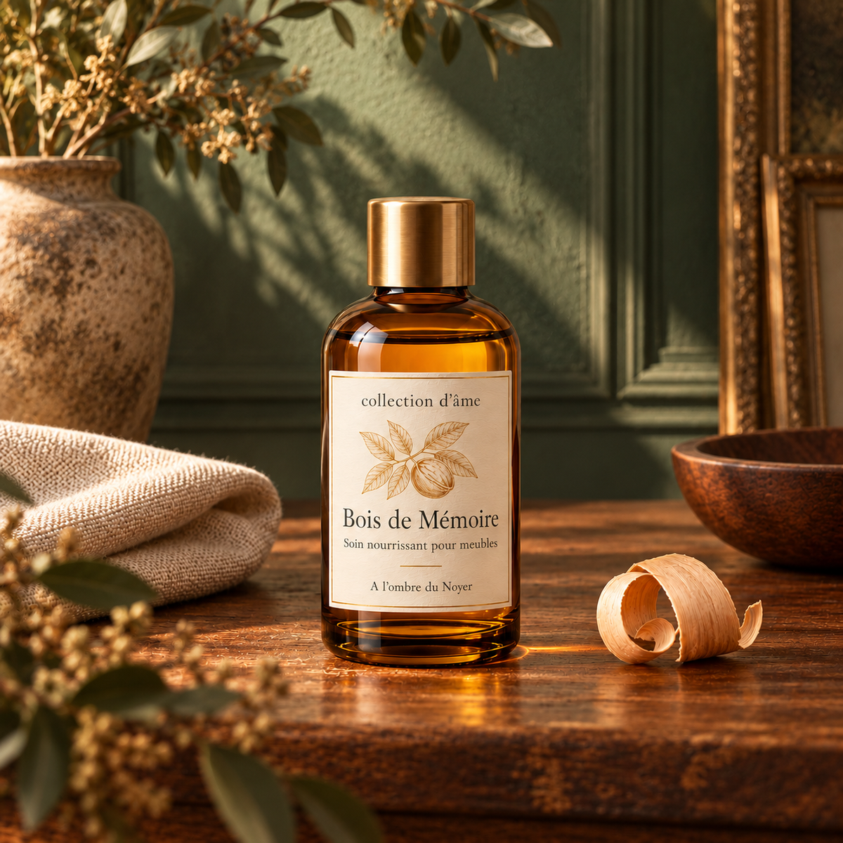 Bois de Mémoire — Soin nourrissant pour meubles — étiquette collection d’âme