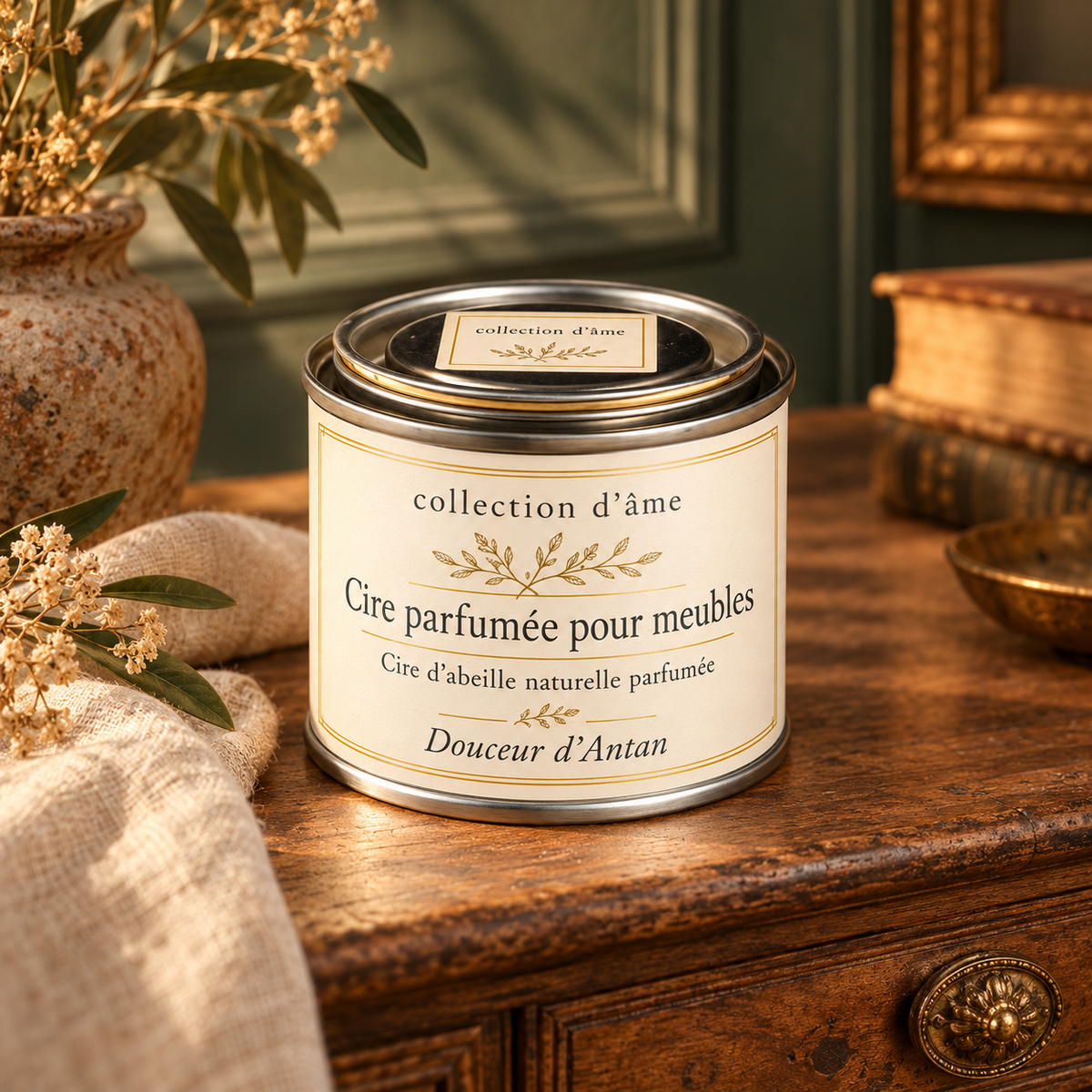Cire parfumée pour meubles — étiquette collection d’âme