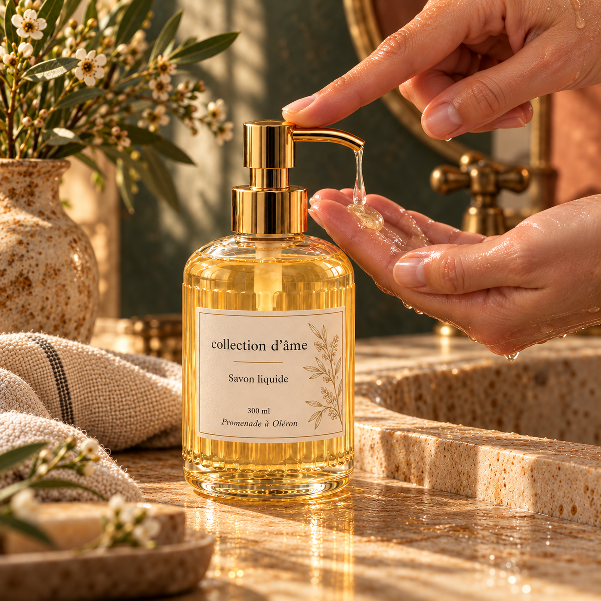Savon liquide - 300ml — collection d’âme en utilisation