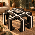 Table basse avec foyer Spider — Bois noir et blanc nuageux