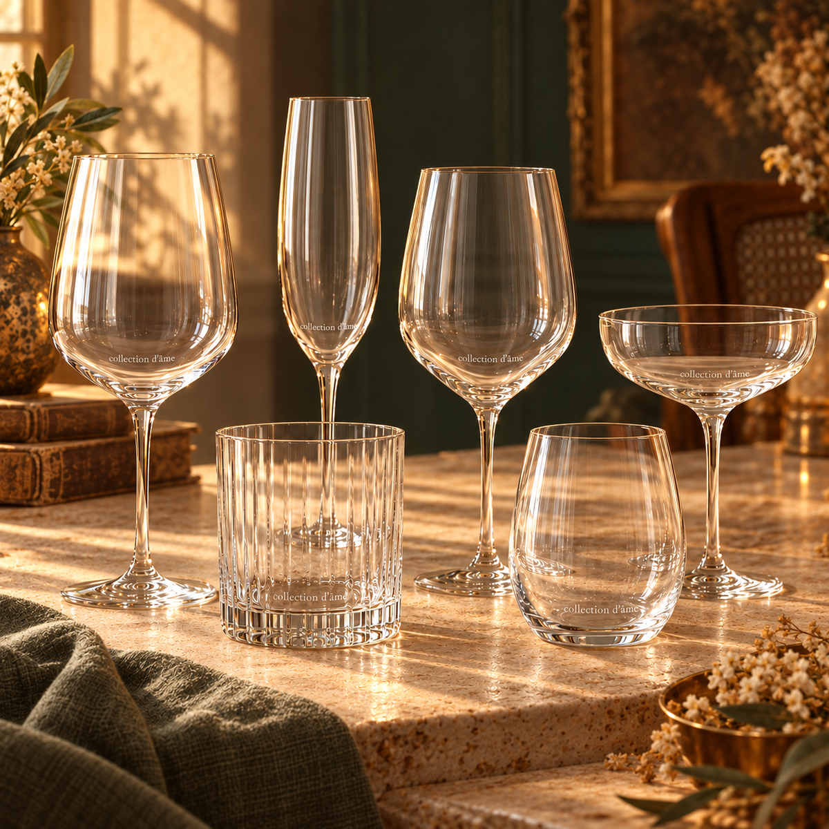 Verres (plusieurs formes et formats différents) — signature discrète collection d’âme